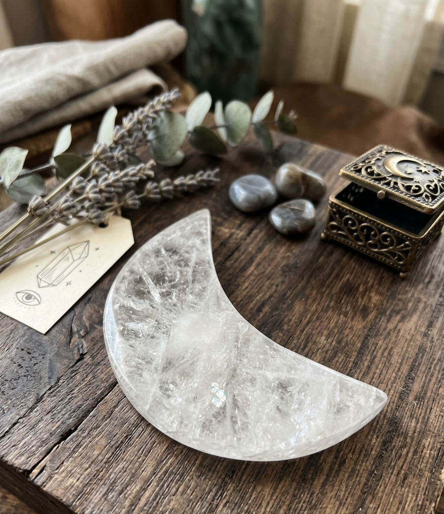 Large Clear Quartz Moon