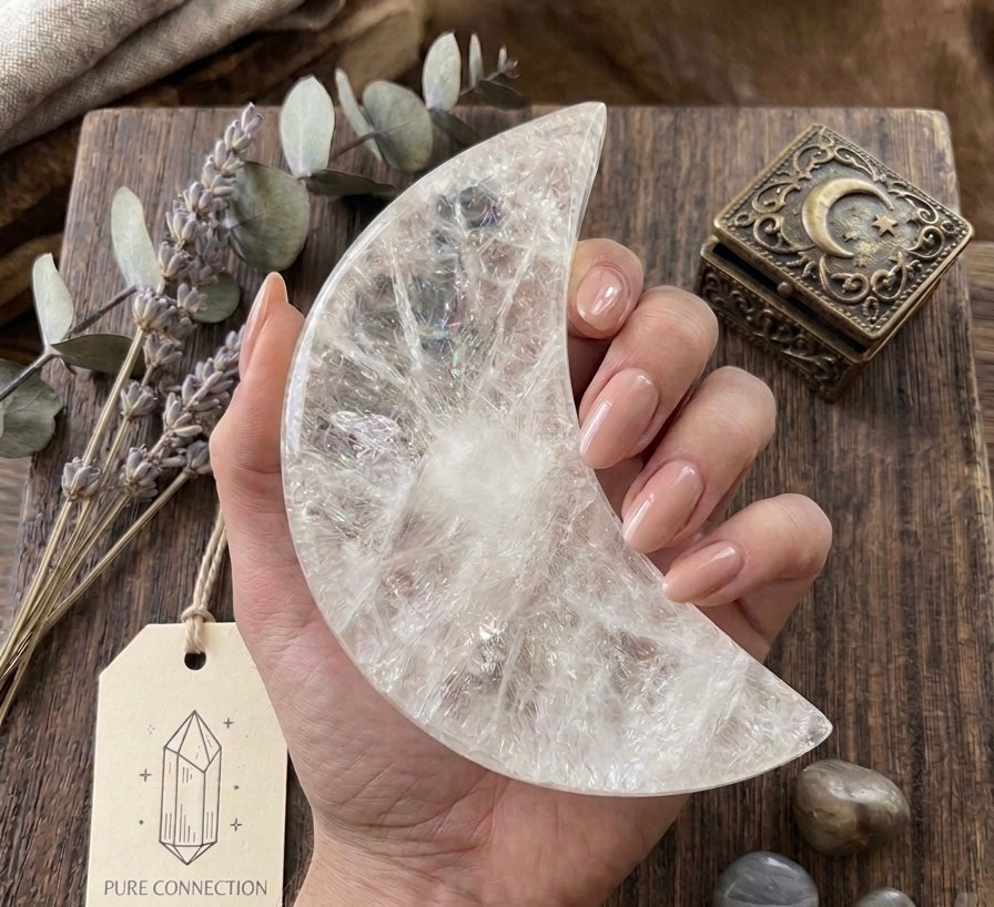 Large Clear Quartz Moon