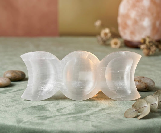 Selenite Triple Moon Goddess Dish