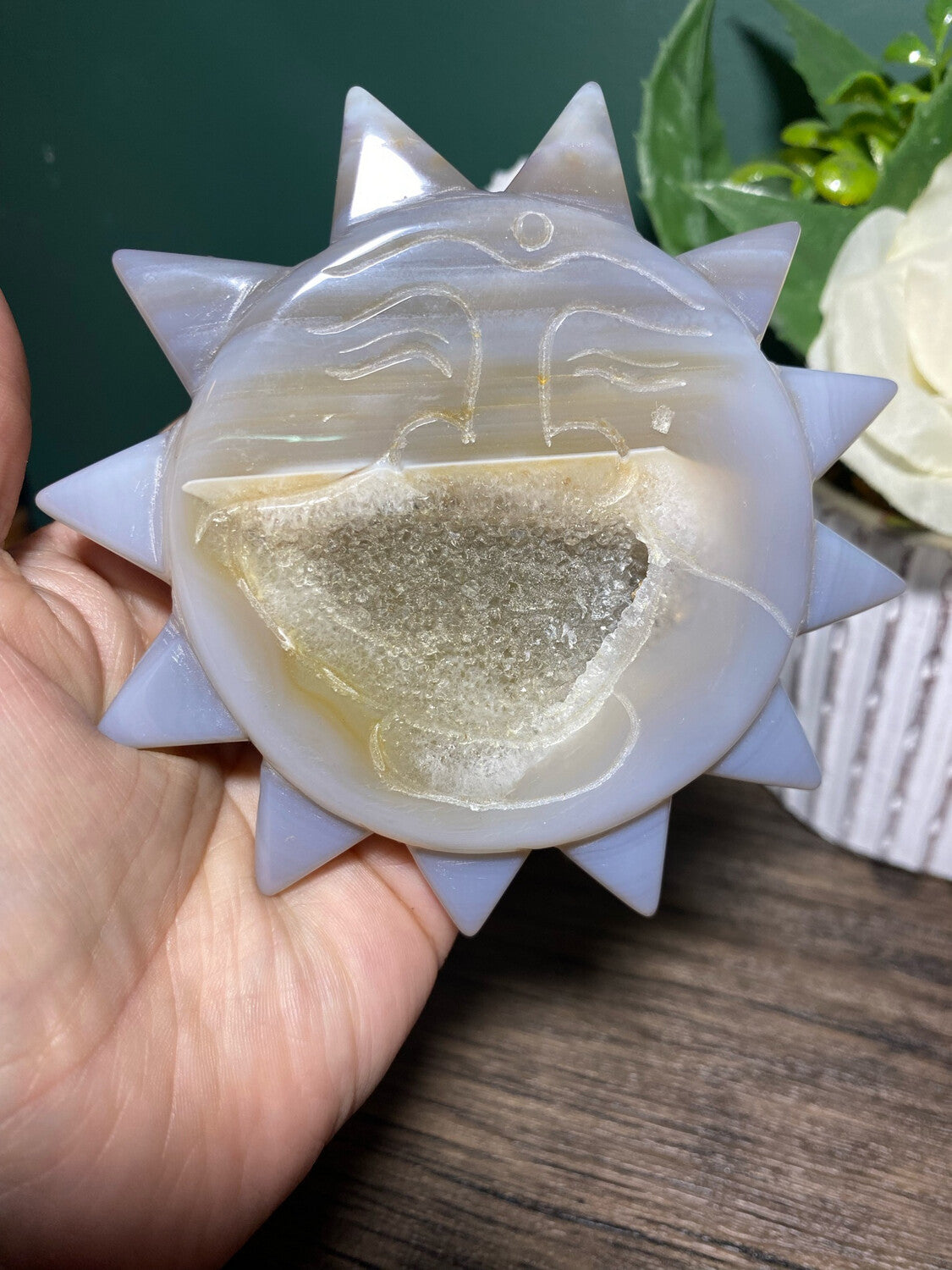 Blue Agate Druzy Sun